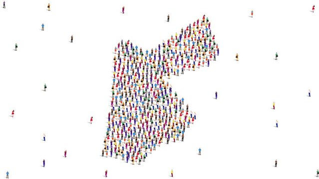 Jordan Map A large group of people form to create a Jordanian map. 4K Video Animation.
