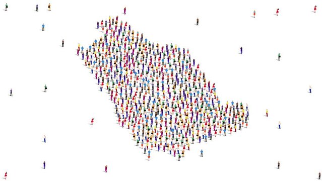 Saudi Arabia Map A large group of people form to create a Saudi Arabian map. 4K Video Animation.