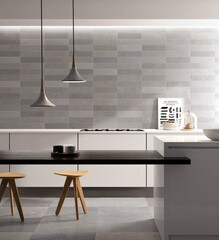 Modern interior design of kitchen with elegant tiles, luxurious interior background.