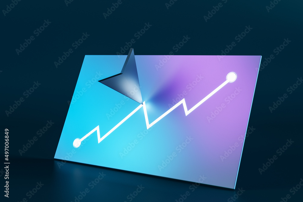 Poster abstract blue digital chart with cursor arrow on dark background. finance, market and stock concept.