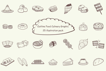 Outline Food Culinary Graphic Illustration Set