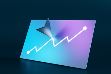 Abstract blue digital chart with cursor arrow on dark background. Finance, market and stock concept. 3D Rendering.