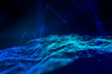 Creative glowing blue polygonal wallpaper. Line and future concept. 3D Rendering.