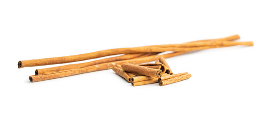 Dry cinnamon sticks isolated on white background. Cinnamon spice.