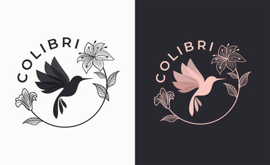 Hummingbird bird flower tropical logo illustration