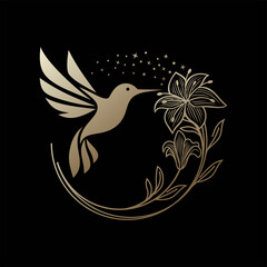 Hummingbird bird flower tropical logo illustration © Joko