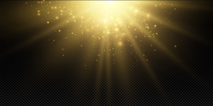 Light star gold. Bright golden flashes and highlights. A set of flashes, lights and sparkles on a transparent background.Bright rays of light.