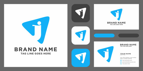 letter J rounded triangle shape icon logo with business card template