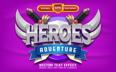 Heroes adventure 3d game logo with editable text effect