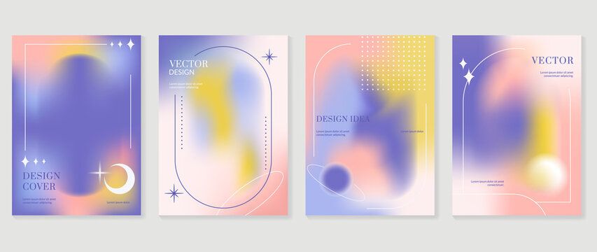 Abstract Gradient Fluid Liquid Cover Template. Set Of Modern Poster With Vibrant Graphic Color, Hologram, Dot Pattern. Minimal Style Design For Flyer Brochure, Background, Wallpaper, Banner.