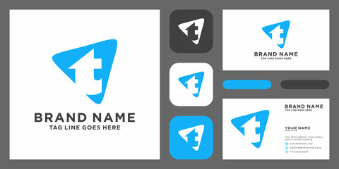 letter T rounded triangle shape icon logo with business card template