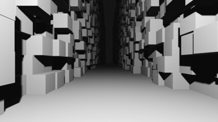 Abstract warehouse background. 3d illustration. Storehouse. Many boxes in perspective view