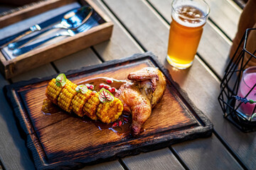 grilled chicken with corn and beer