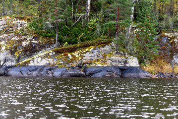 Ladoga Skerries National Park. Beautiful autumn view of Lake Ladoga in the Republic of Karelia.