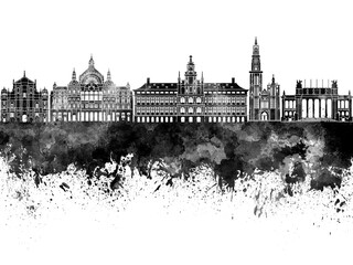 Fototapeta premium Antwerp skyline in black watercolor