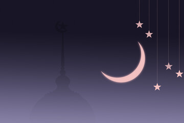 Ramadan, Eid ai-fitr,New year Muharram islamic religion Symbols with Mosques Dome,Moon silhouette on dark red and purple pink twilight sky in night sunset. arabic,Eid al-adha,mubarak  Muslim concept.