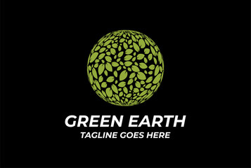 Circle Circular Sphere Green Leaf Leaves Foliage Ball for World Global Environment Logo Design Vector