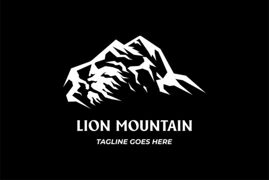 Ice Mountain Lion Face Logo Design Vector