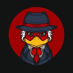 Chicken Wearing Mafia Fashion Vector Illustration