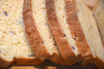 fresh cooked white bread, sliced loaf ready for sandwiches or side on a meal, sustainable world food