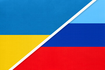 Ukraine and Luhansk People's Republic, symbol of country. Ukrainian vs LNR national flags.
