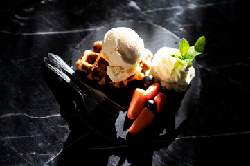 Homemade Organic Vanilla Ice Cream with Mint