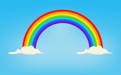 Blue sky with rainbow and cloud. Vector illustration