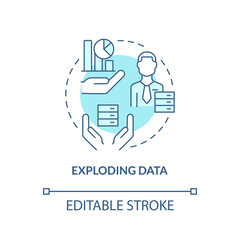 Exploding data turquoise concept icon. Basic problem of startup abstract idea thin line illustration. Structured knowledge. Isolated outline drawing. Editable stroke. Arial, Myriad Pro-Bold fonts used