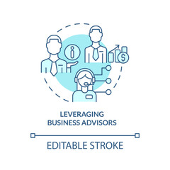 Leveraging business advisors turquoise concept icon. Biggest business strategy issue abstract idea thin line illustration. Isolated outline drawing. Editable stroke. Arial, Myriad Pro-Bold fonts used