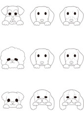 Obraz na płótnie Canvas ワンちゃんの正面顏(手つき))5犬種9匹セット)ラインアート
