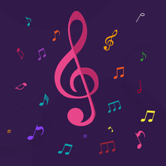 Music color notes purple background