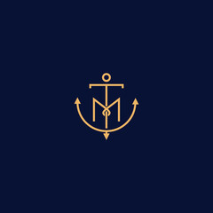 Monogram of Initial Letter TM MT  Sailor Anchor Maritime Marine Ship Nautical Logo template