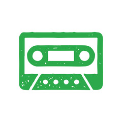 Fototapeta premium Monochrome simple hand drawn logo green audio cassette with magnetic tape for listening