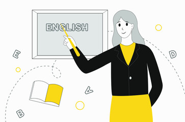English lesson. Teacher teaches English