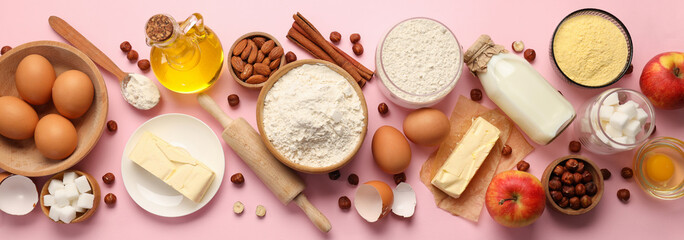 Concept of cooking cake or pie, top view