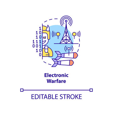 Electronic Warfare Concept Icon. Military Actions. Subarea Of Information Warfare Abstract Idea Thin Line Illustration. Isolated Outline Drawing. Editable Stroke. Arial, Myriad Pro-Bold Fonts Used