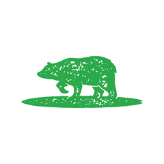 Monochrome hand drawn bear on green grass grunge texture logotype decorative design vector