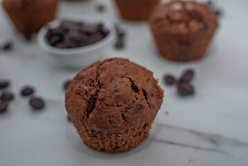 Sweet home made brownie muffins with chocolate chips
