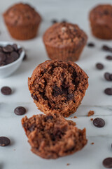 Sweet home made brownie muffins with chocolate chips
