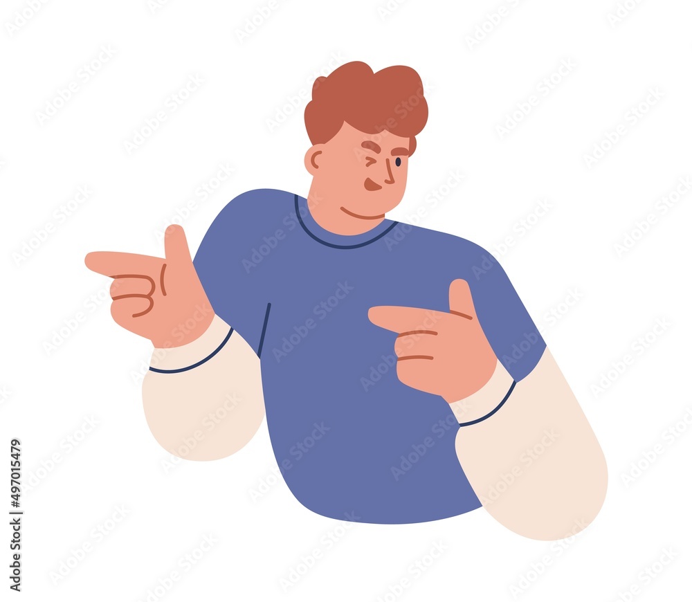 Poster playful person winking and pointing with fingers. happy confident seductive man with you gesture. sm