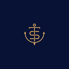 Monogram of Initial Letter TS ST  Sailor Anchor Maritime Marine Ship Nautical Logo template