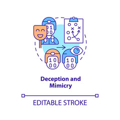 Deception and mimicry concept icon. Misleading enemy. Information warfare tactic abstract idea thin line illustration. Isolated outline drawing. Editable stroke. Arial, Myriad Pro-Bold fonts used