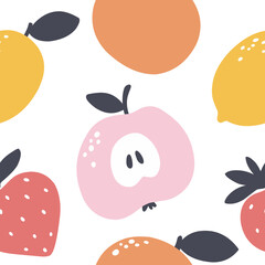 Vector seamless pattern with fruits. Great for wrapping paper, clothing prints.