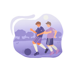 two boys playing soccer in the field