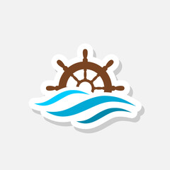 Obraz na płótnie Canvas Steering Wheel on The Wave Water Ocean Logo sticker
