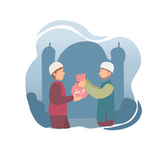 A Muslim man is giving zakah