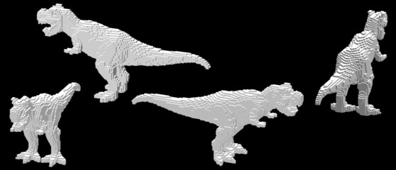 Tyrannosaurus Rex from cubes. Voxel art. Futuristic concept. 3d Vector illustration. Dimetric projection.