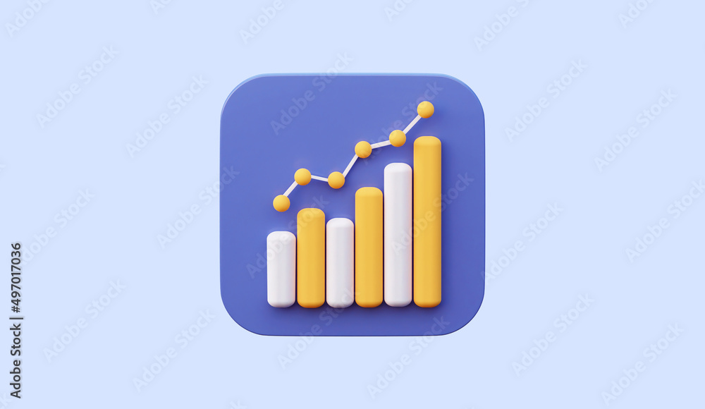 Poster 3d icon of the growth of analytics. business and investment growth statistics. the concept of strate