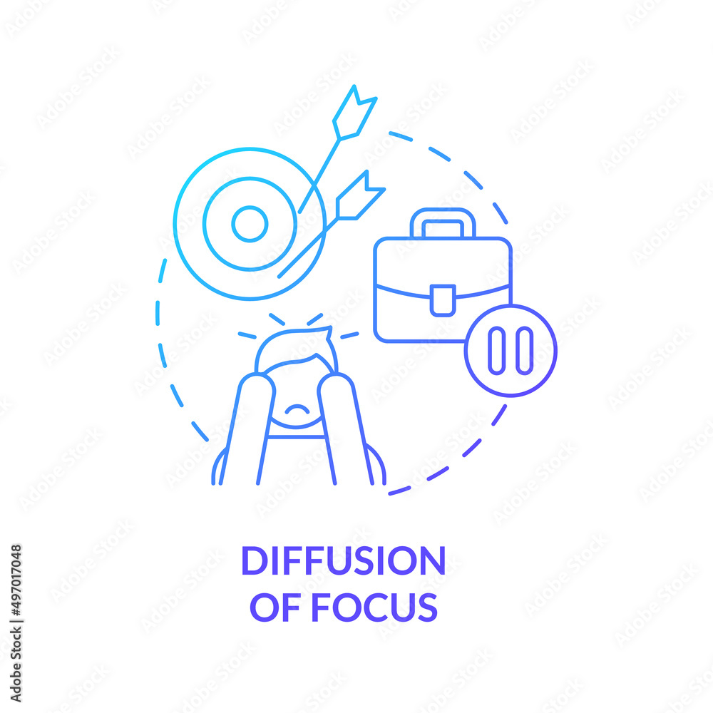 Poster diffusion of focus blue gradient concept icon. low productivity. disadvantage of online collaboratio