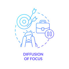 Diffusion of focus blue gradient concept icon. Low productivity. Disadvantage of online collaboration abstract idea thin line illustration. Isolated outline drawing. Myriad Pro-Bold font used